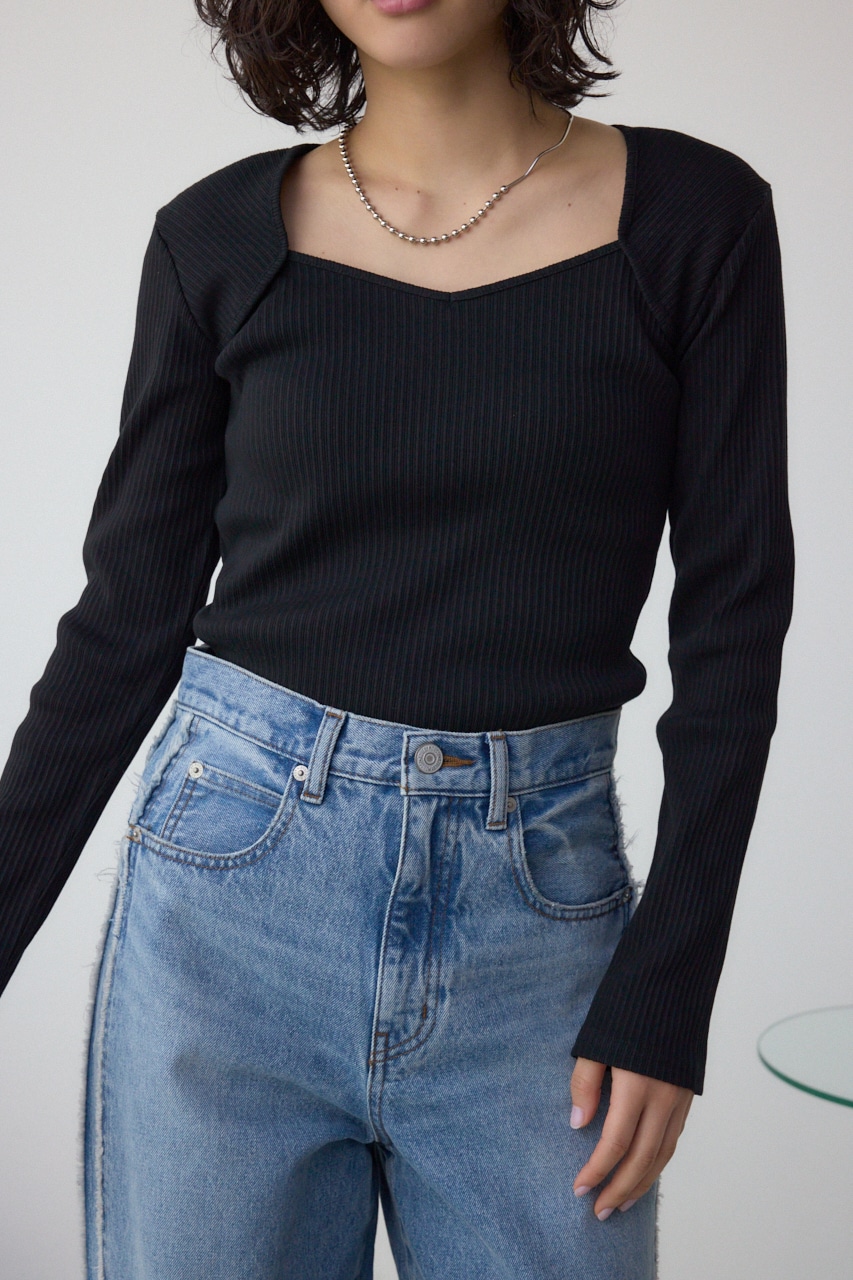 AZUL BY MOUSSY | ダイヤネック長袖リブトップス (Tシャツ・カットソー