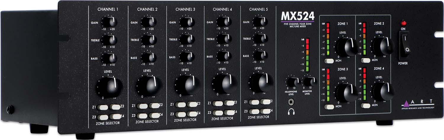 5チャンネル・4ゾーン・マイク／ライン・ミキサー MX524 ART