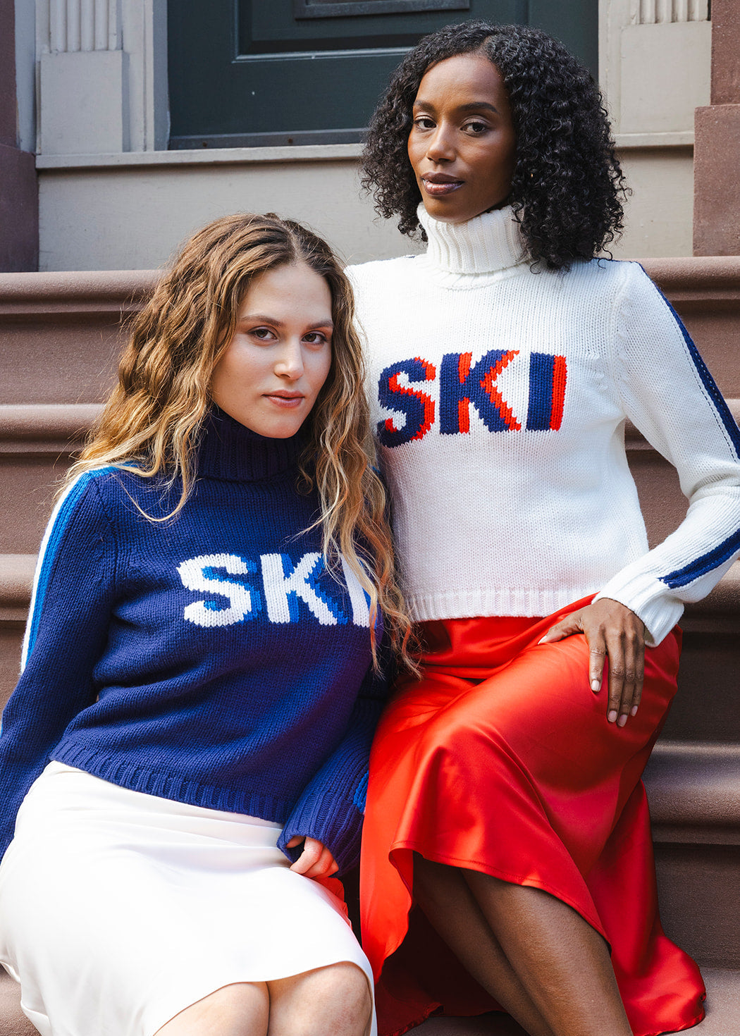 Ellsworth & Ivey Cropped Retro Ski Turtleneck Sweater - Navy