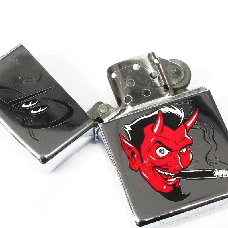 Used Vintage Zippo Coop Smoking Devil Oil Lighter