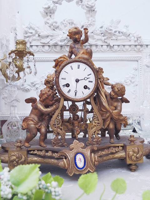 逸品 マントル置時計オーロージュ『天使の楽園』 - 薔薇と天使の