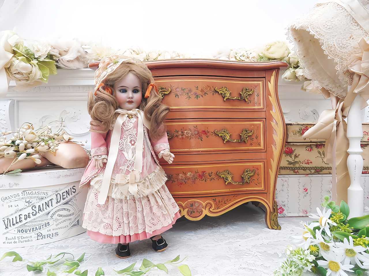 ビスク製アンティークドール ピンクドレス ✨3日間限定✨ビスクドール