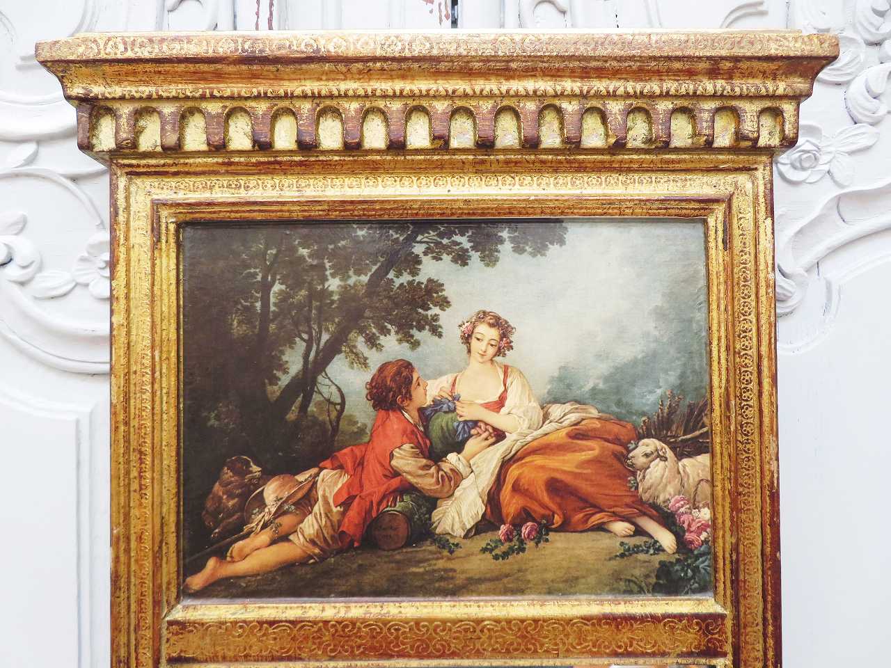 フランソワ・ブーシェ 『牧歌的風景 花かごを持つ羊飼い』 ミラー