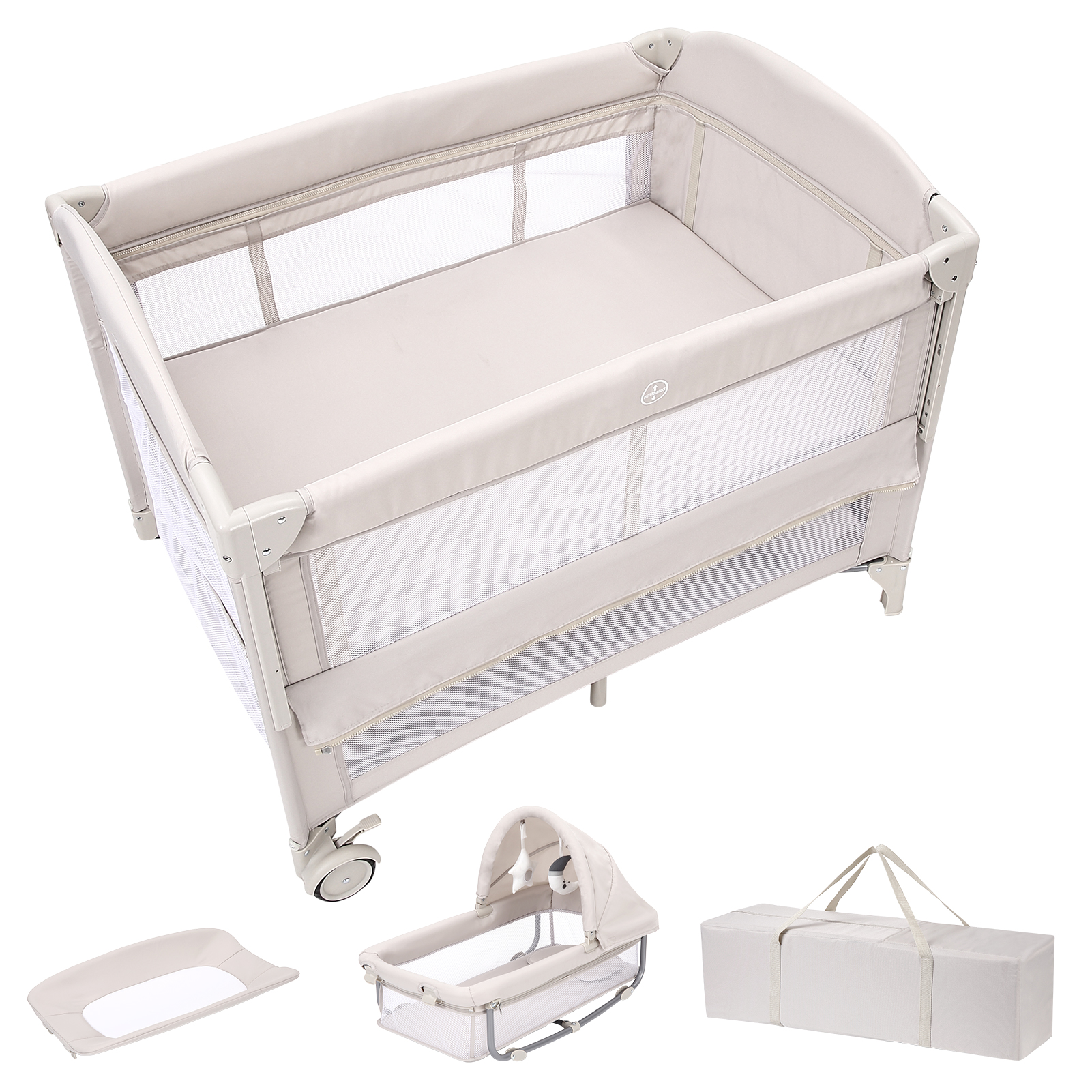 ベビーベッド 折りたたみ 添い寝 揺りかご おむつ交換台 プレイヤード