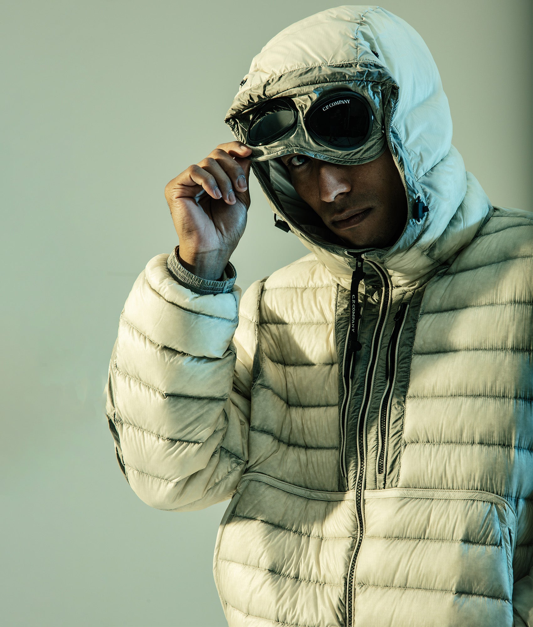 Shell Goggle Down Jacket in Pistachio Shell | C.P. Company | EQVVS