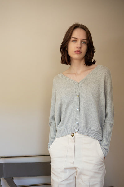 Erica Tanov | Pima Cotton Box Cardigan - Light Grey