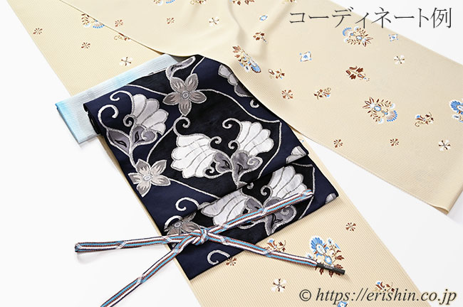 洛風林 九寸織名古屋帯（マグノリアの花/黒橡色）洛風林『着物・呉服