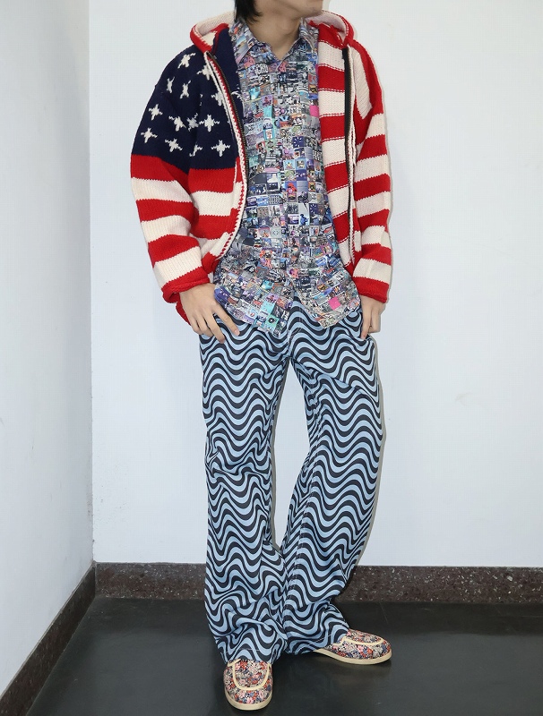 アメリカ国旗柄 エクアドルニット 総柄 ジップパーカー| ビンテージ