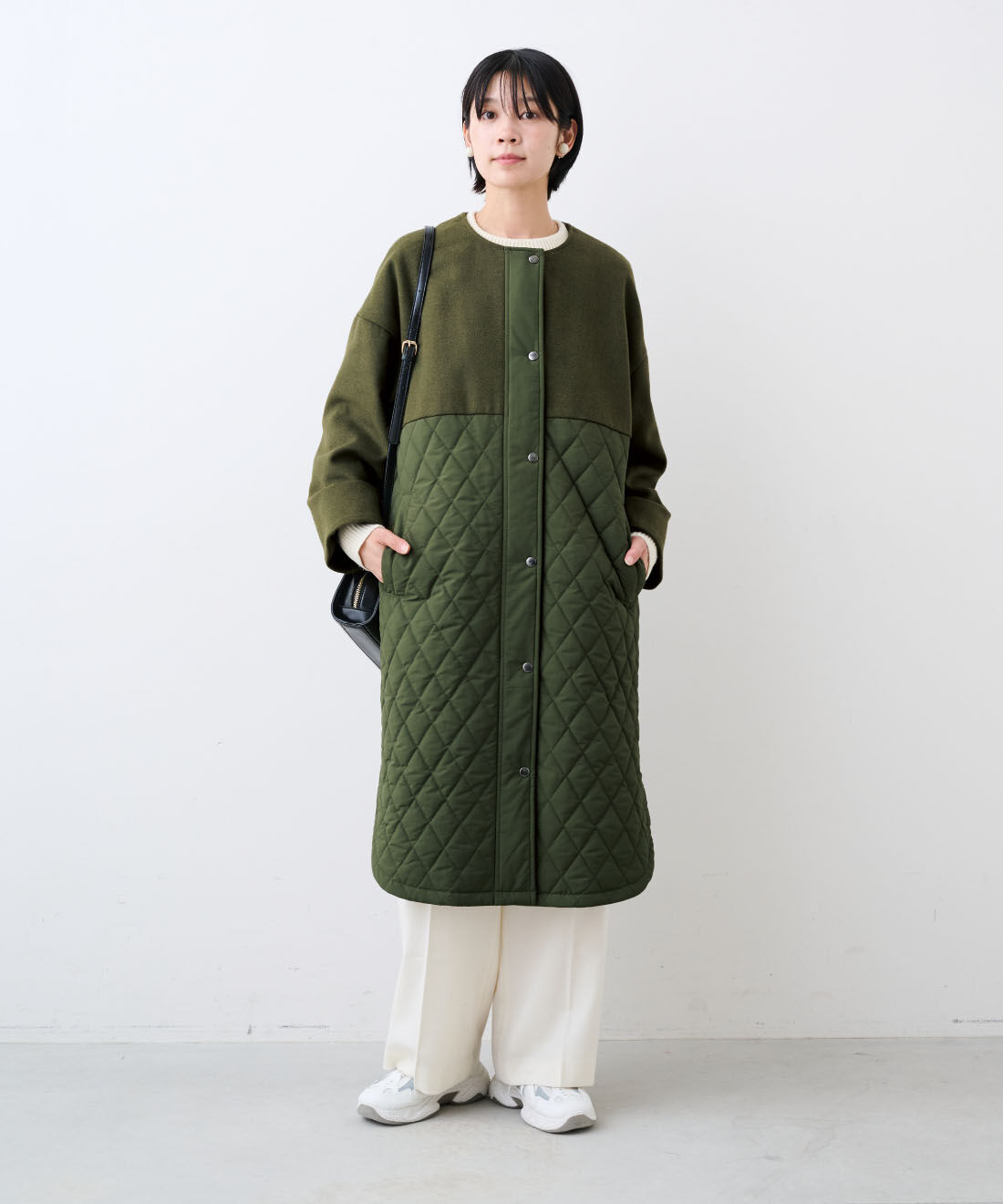 IEDIT[イディット] ウール混メルトン遣いの 上品キルティングコート