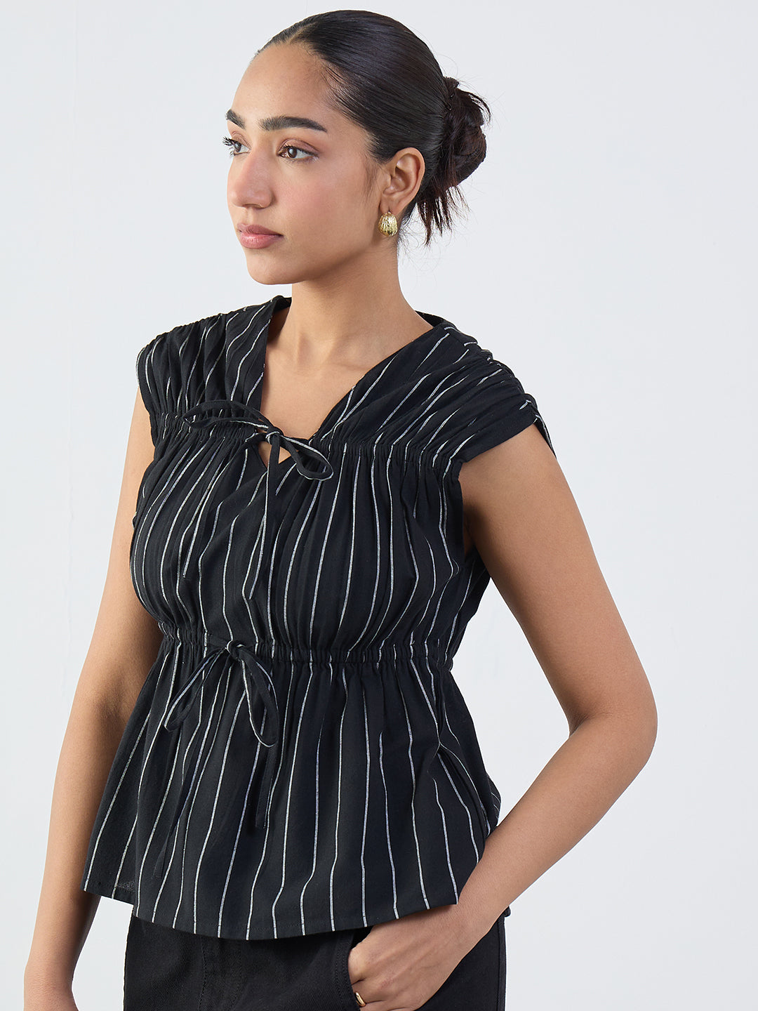 Black Stripe Tie-Up Top