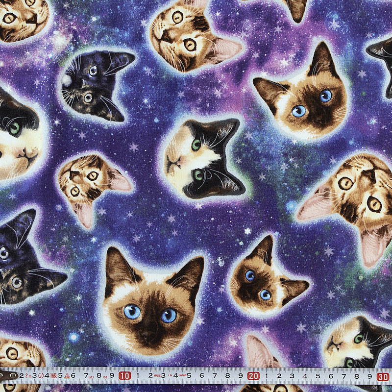 Fairy Cotton / 紫の星空に浮かぶネコの顔 トス