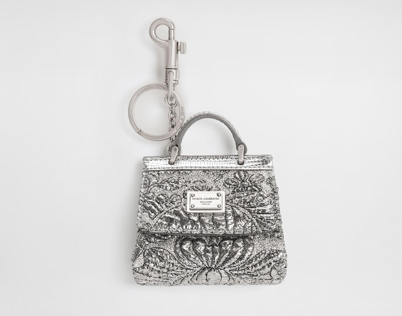 ドルチェ＆ガッバーナ“クリスタル輝く”銀色ハンドバッグ、チャームや