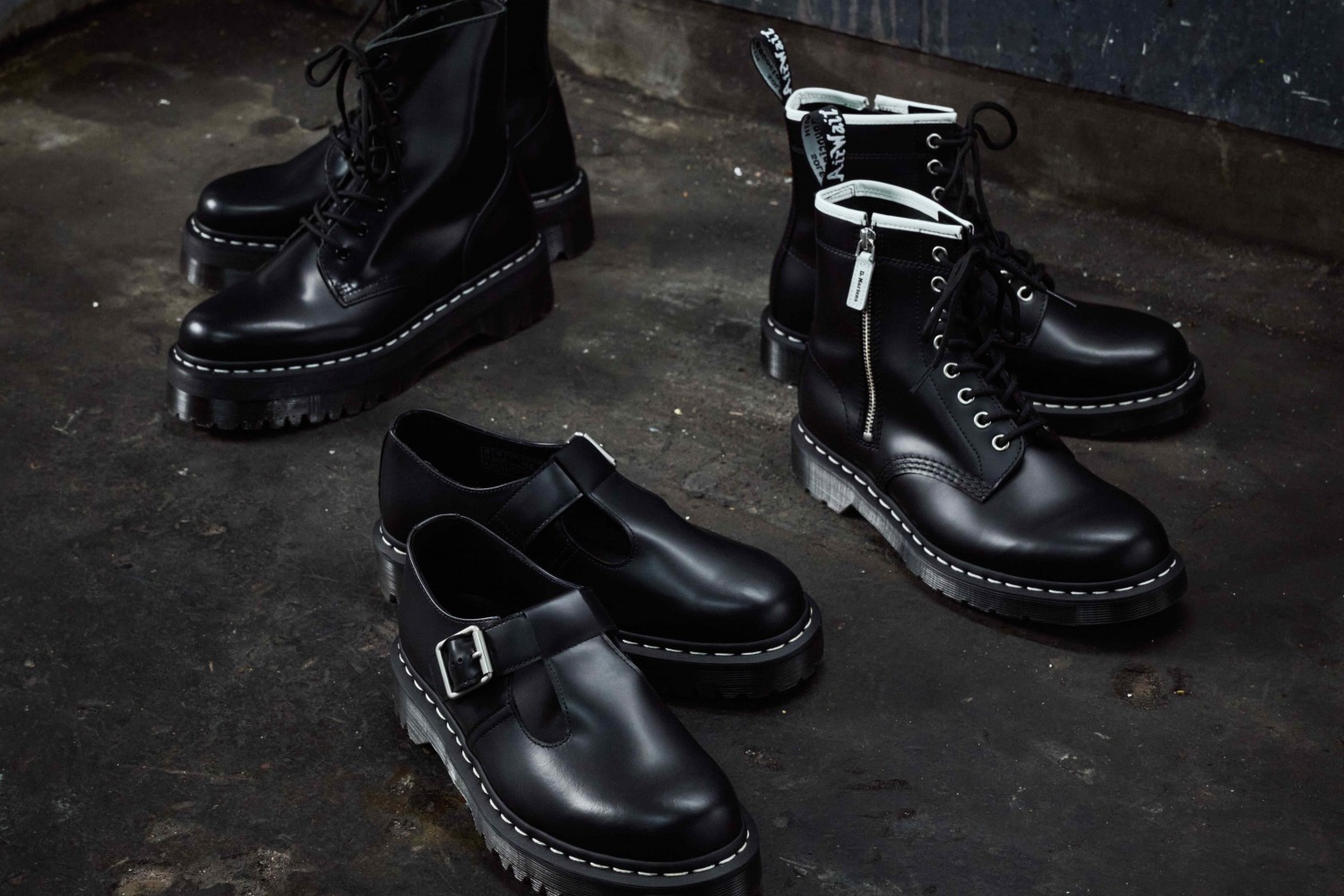 ドクターマーチンの“白ステッチ”シューズ、サイドジップ付き「1460」や