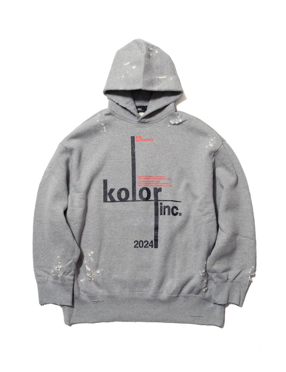 カラー”手書き”グラフィックのダメージスウェット、ロゴプリントの