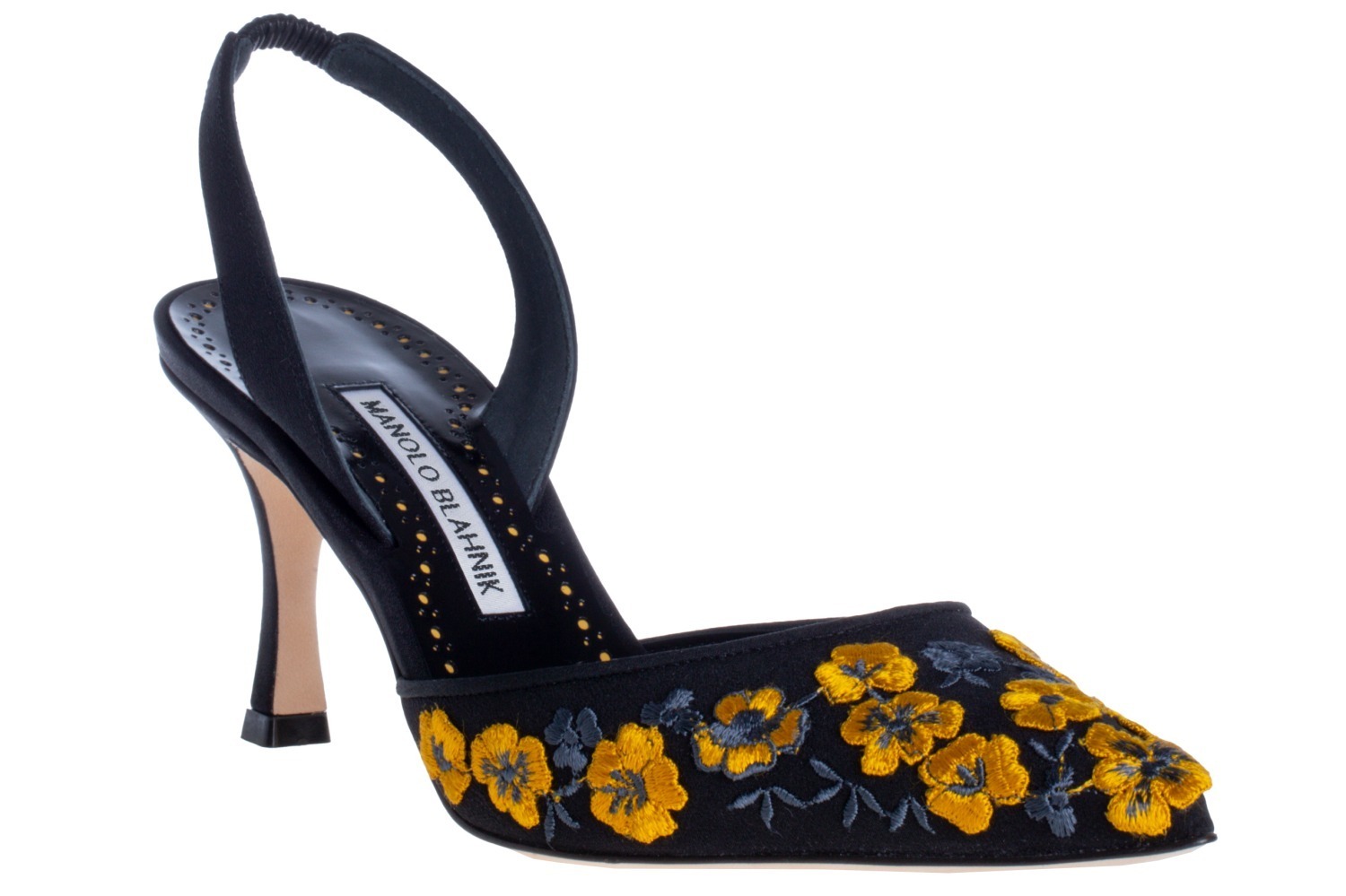 マノロ ブラニク25年春夏、“イエローの花刺繍”散りばめたハイヒールや