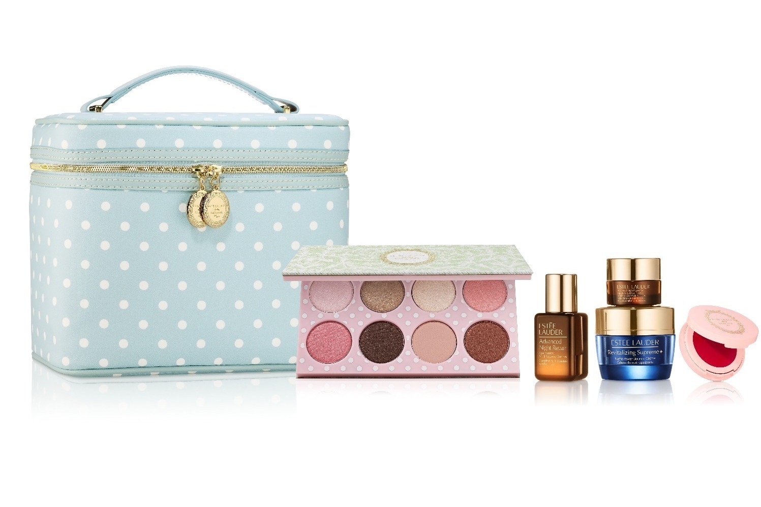 エスティ ローダー×ラデュレ25年夏コスメキット、“水玉バニティバッグ