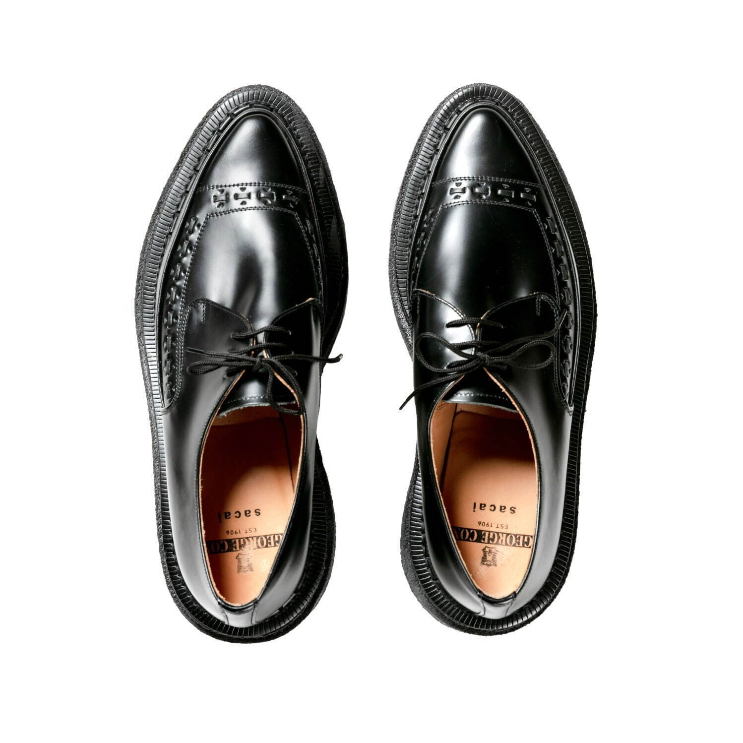 sacai×ジョージコックス“厚底”ダブルソールシューズ、アッパーに