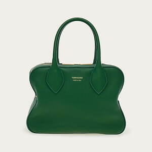 フェラガモ“星型”ウィメンズミニバッグ、ゴールドの3連ジップ×スカイ