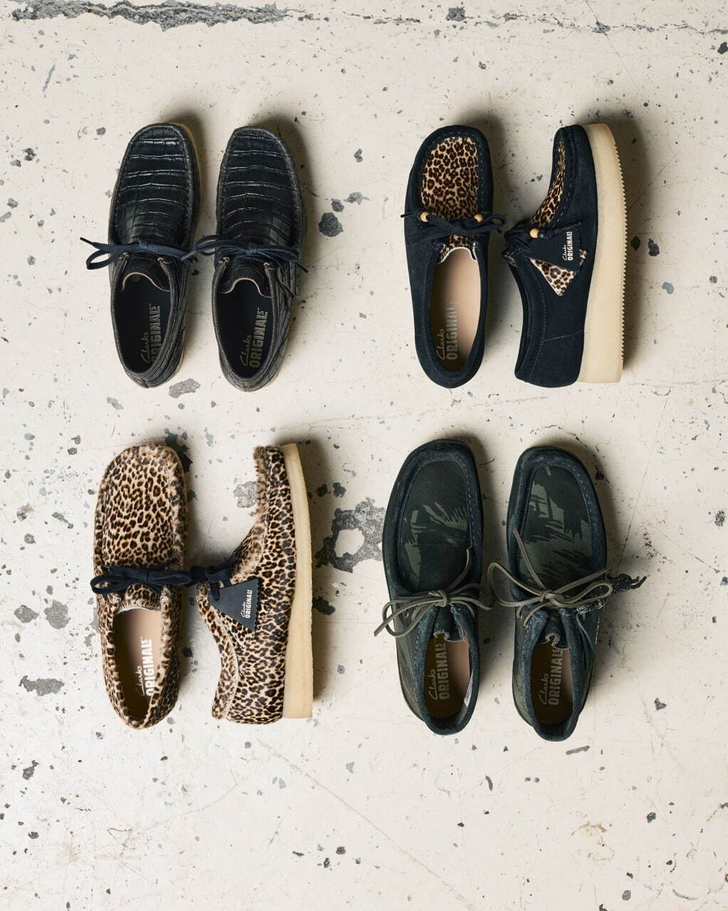 クラークス オリジナルズ24年秋冬、“カモフラ柄×ステッチ”ワラビー