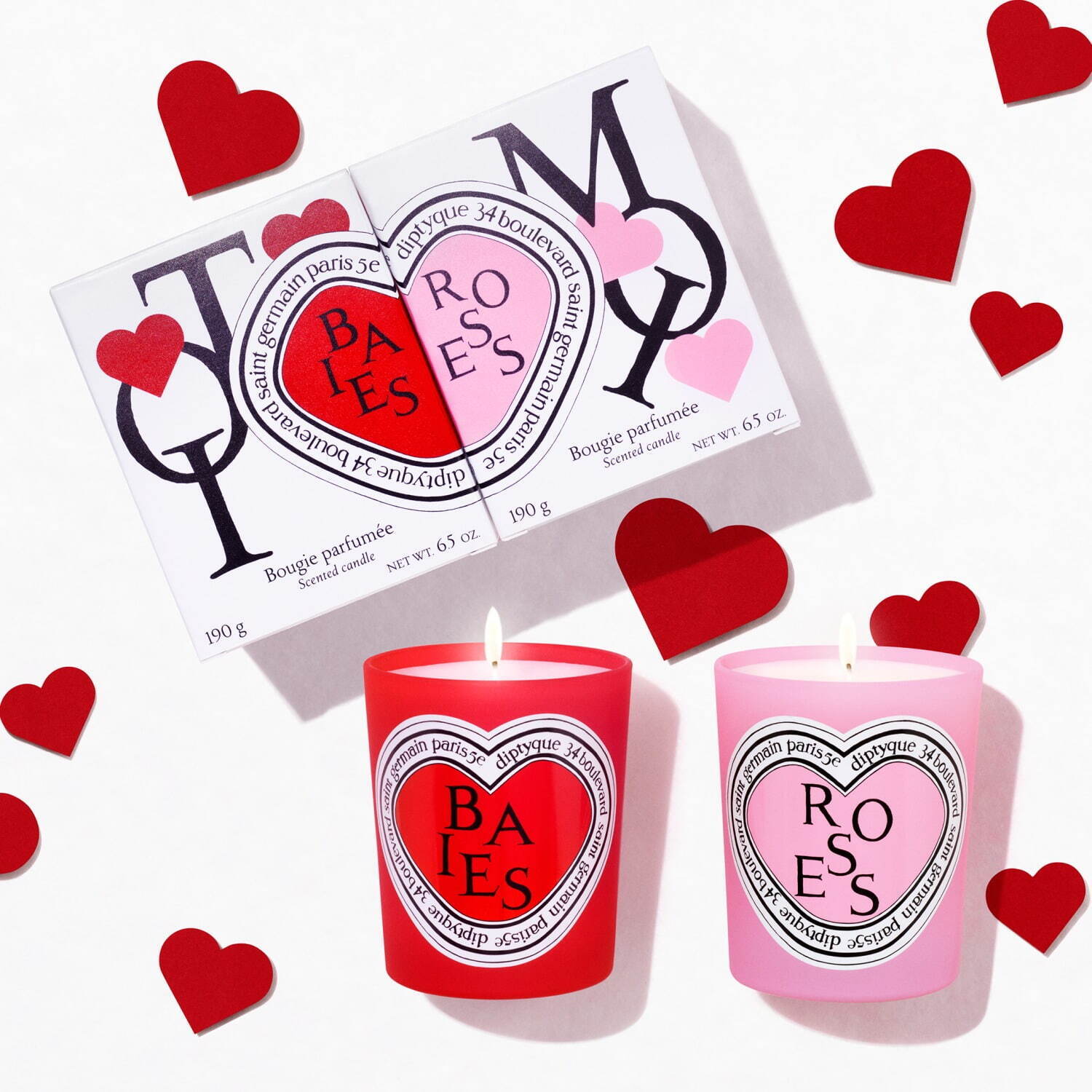 ディプティックバレンタイン限定キャンドルセット、“ハート形”ラベルの