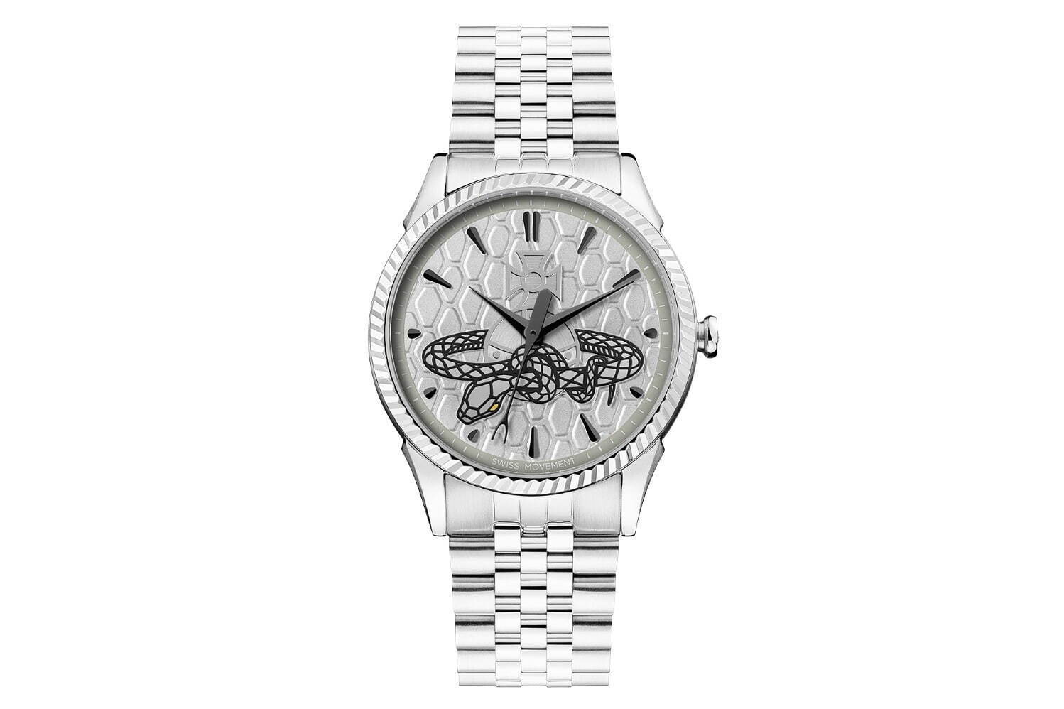 ヴィヴィアン・ウエストウッド“蛇が絡まる”オーブの腕時計、ヘビ革模様