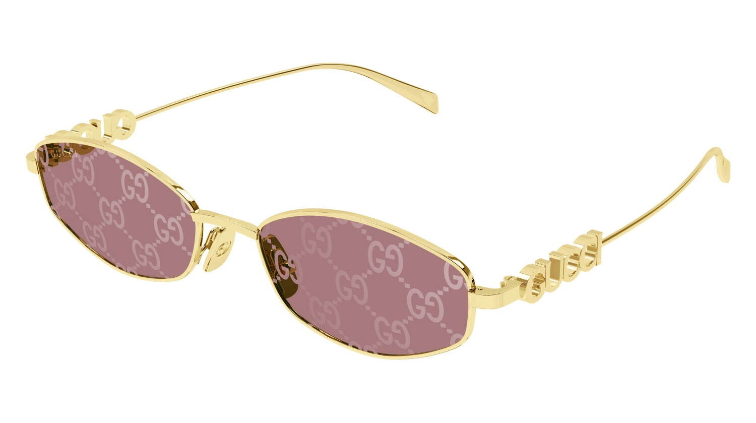 グッチのメタルサングラス、クリスタル装飾の立体ロゴorホースビット