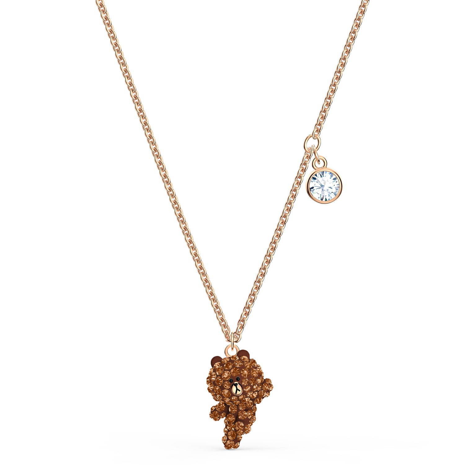 スワロフスキー×LINE フレンズ、クリスタル輝くブラウンのネックレスや