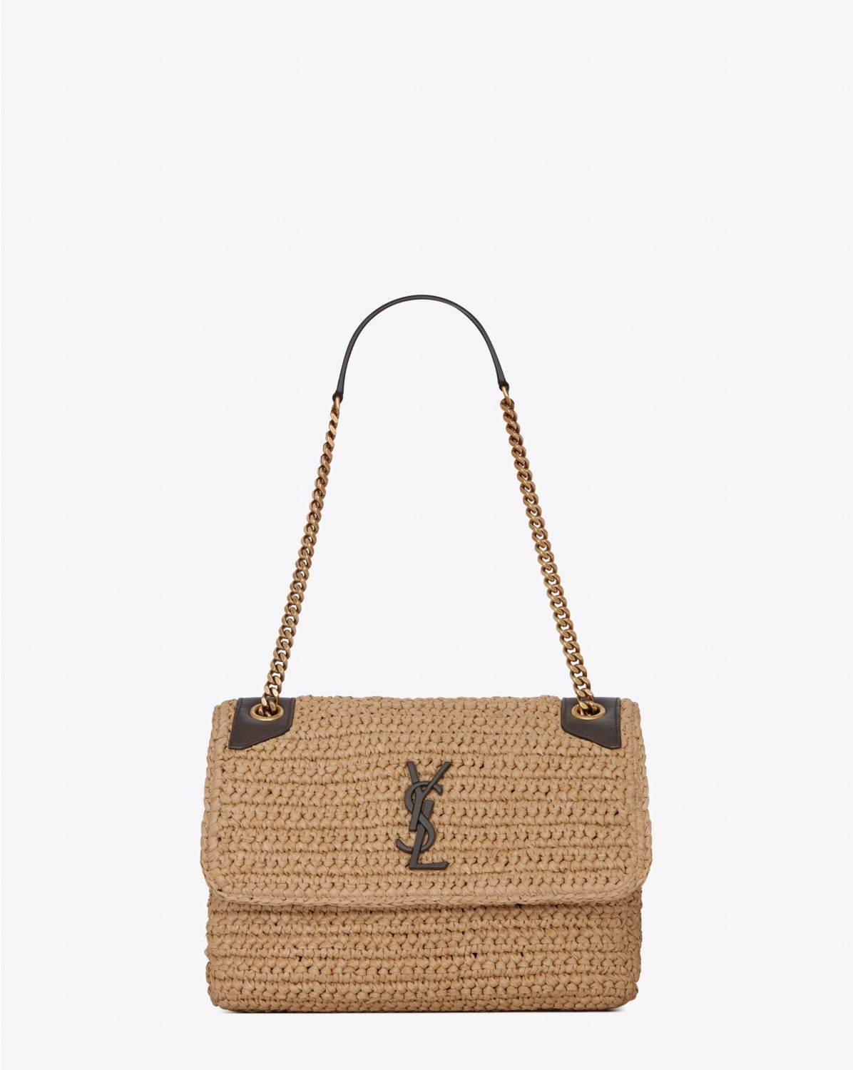 SAINT LAURENT かごバッグ ブラウン/ベージュ タッセル付き SAINT