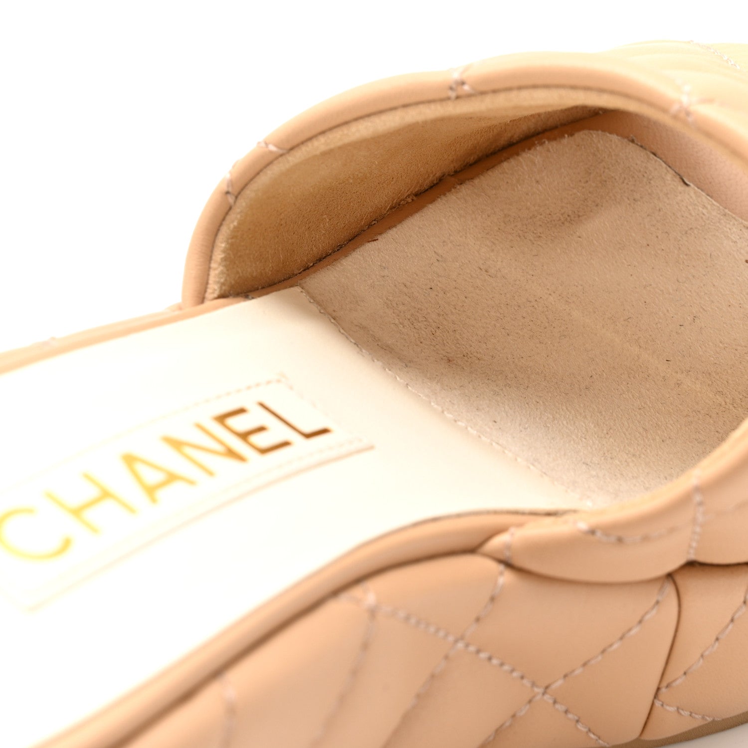 Chanel Lambskin Quilted Camelia CC Wedge Sandal Mules 37 Beige