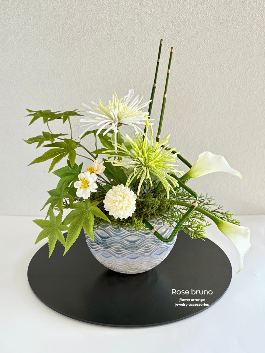 涼やかな夏の和モダンアレンジ〜アーティフィシャルフラワー〜｜Fla-co