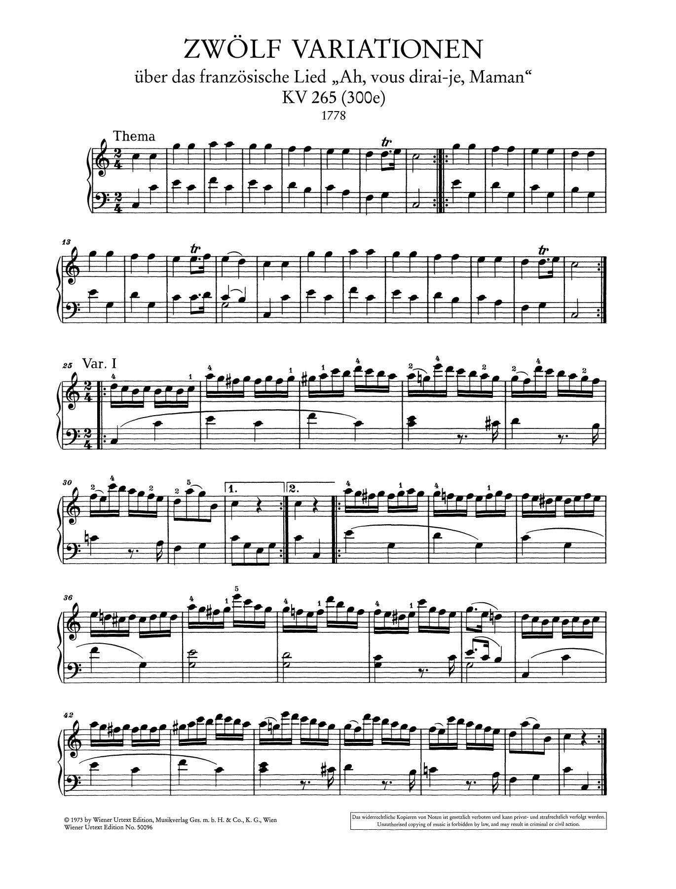 Mozart: 12 Variations on 