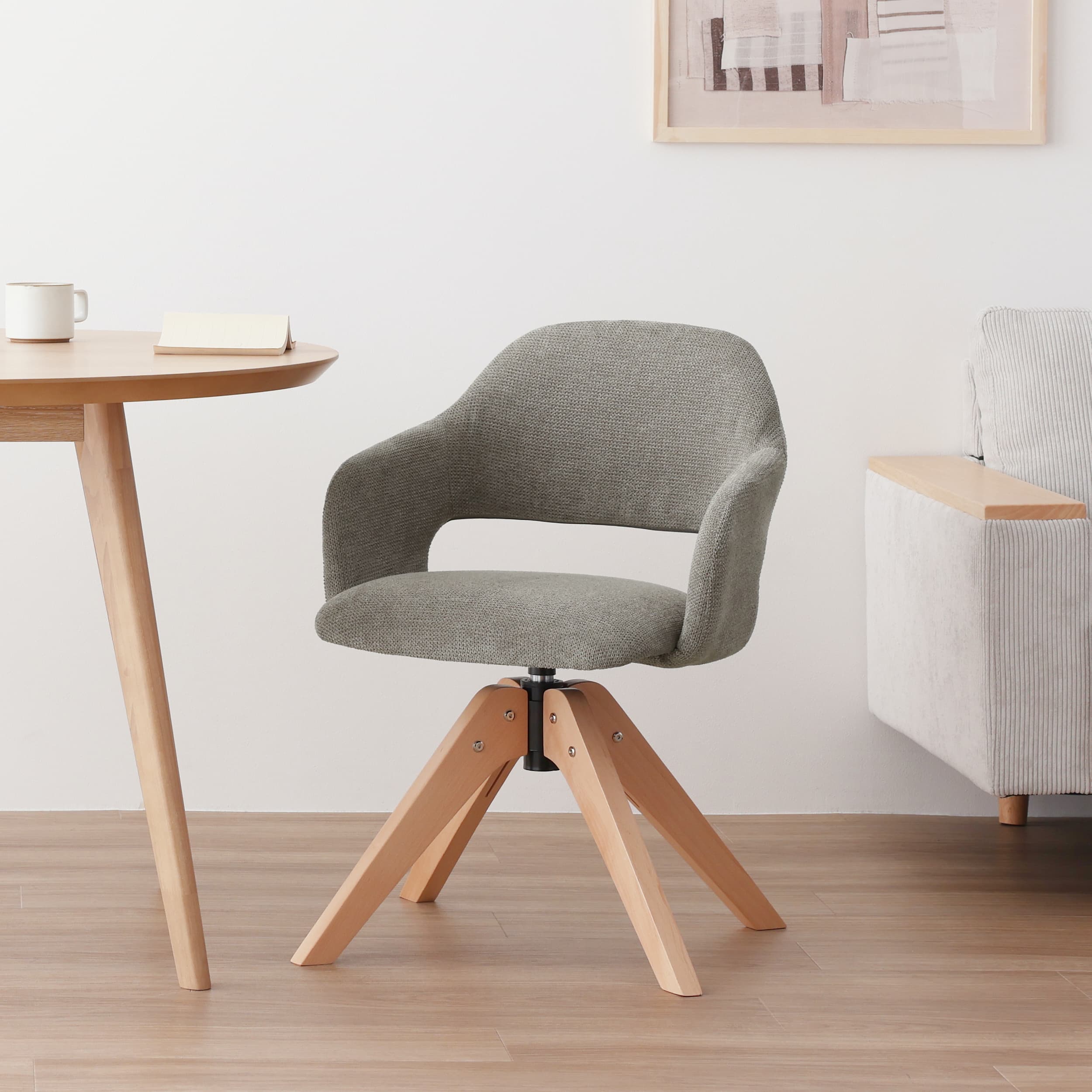 あす着]ダイニングチェア 曲線 カーブ ファブリック 回転 回転式 木製