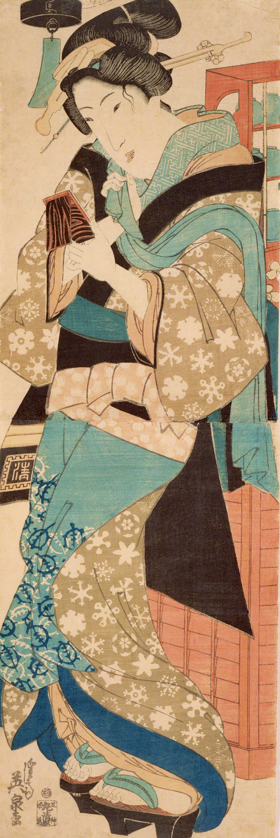 鏡を見る水茶屋の娘 | 溪斎英泉 | 収蔵品詳細 | 作品を知る | 東京富士