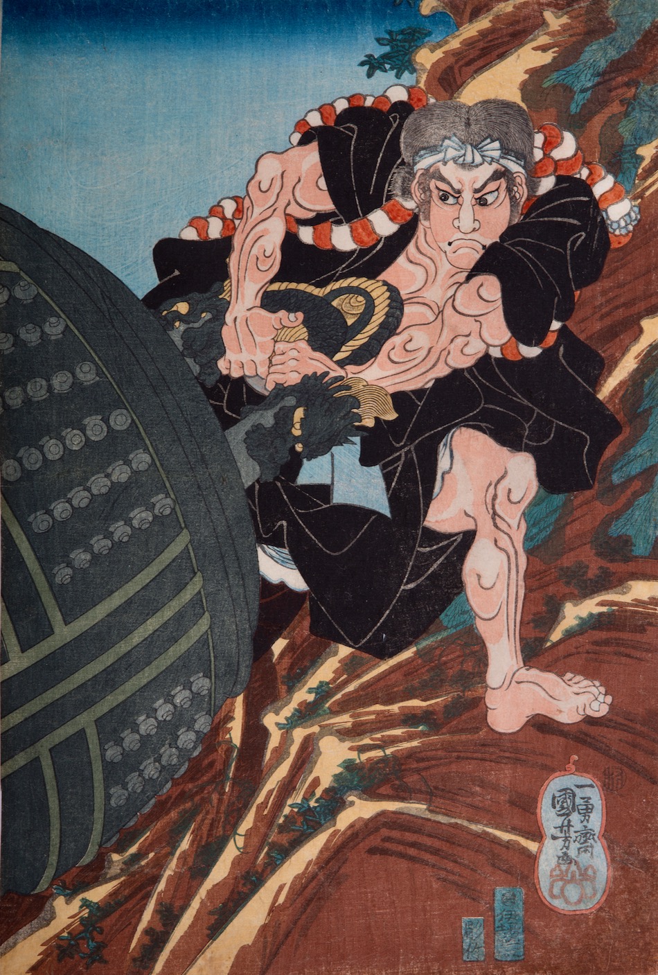 弁慶が勇力戯に三井寺の梵鐘を叡山へ引揚る図 | 歌川国芳 | 収蔵品詳細