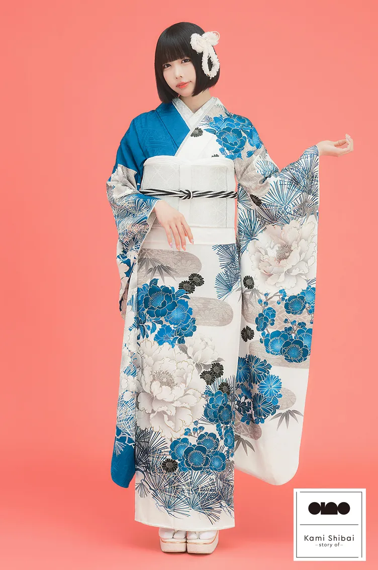 Kami Shibai-story of- anoブランド振袖ネットレンタル ブルー/水色/白