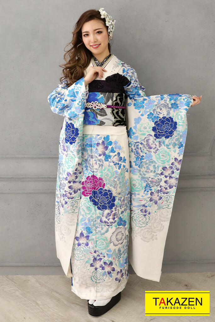 格安！エレガント系モード 白/紫/ブルー(青色) 牡丹柄 シンプル クール