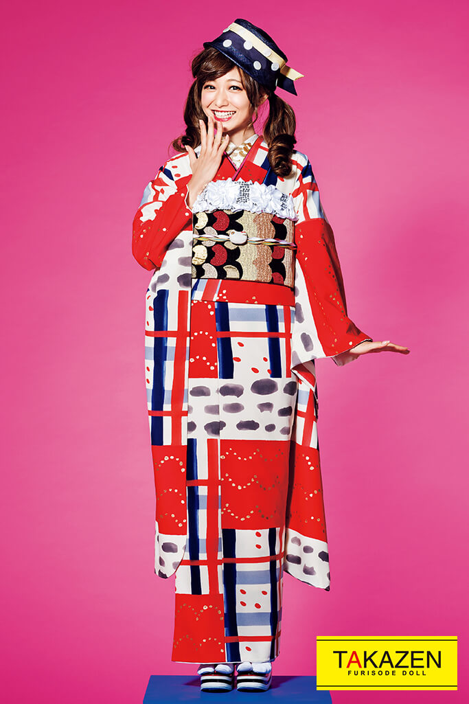 激安レトロ 赤/白 チェック柄 ツモリチサト振袖ネットレンタル 個性的