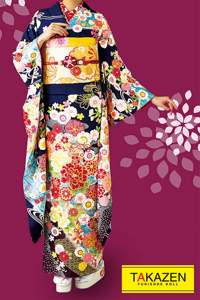 正統派古典 紺(ブルー)/赤/ネイビー 牡丹柄 大人っぽい 上品 古風古典