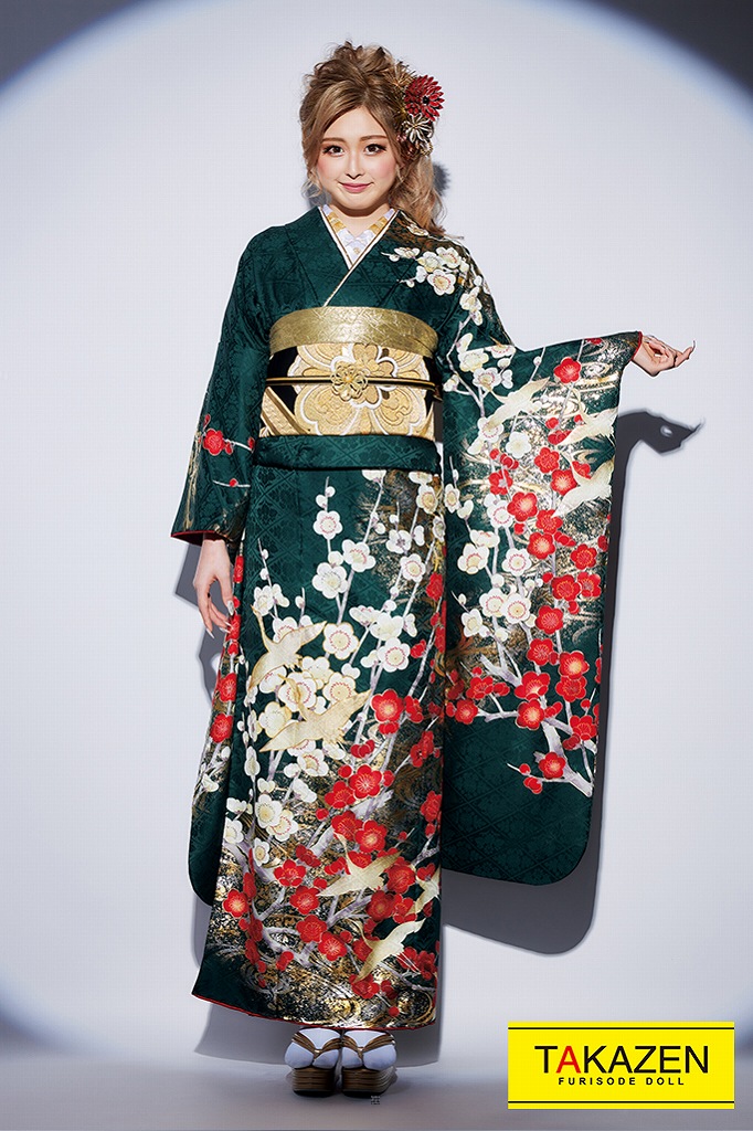 正統派古典 緑/白/赤 梅柄/小花柄 大人 かっこいい 華やか古典 渋め