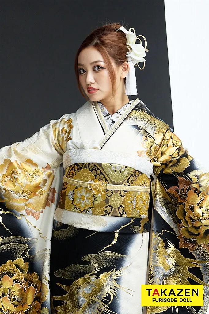 ジャパンモード 白/黒/ゴールド(金色) 本物龍柄 一番目立つ 渋い振袖