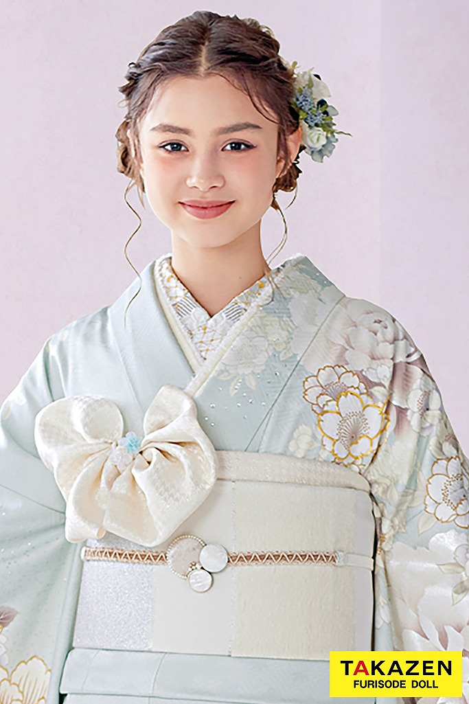 くすみカラー古典 くすみグリーン/ミントグリーン/水色 牡丹柄