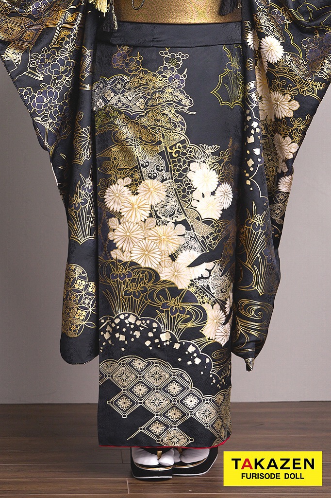 ビンテージスタイル 黒金 和柄 渋い 大人っぽい クール かっこいい振袖