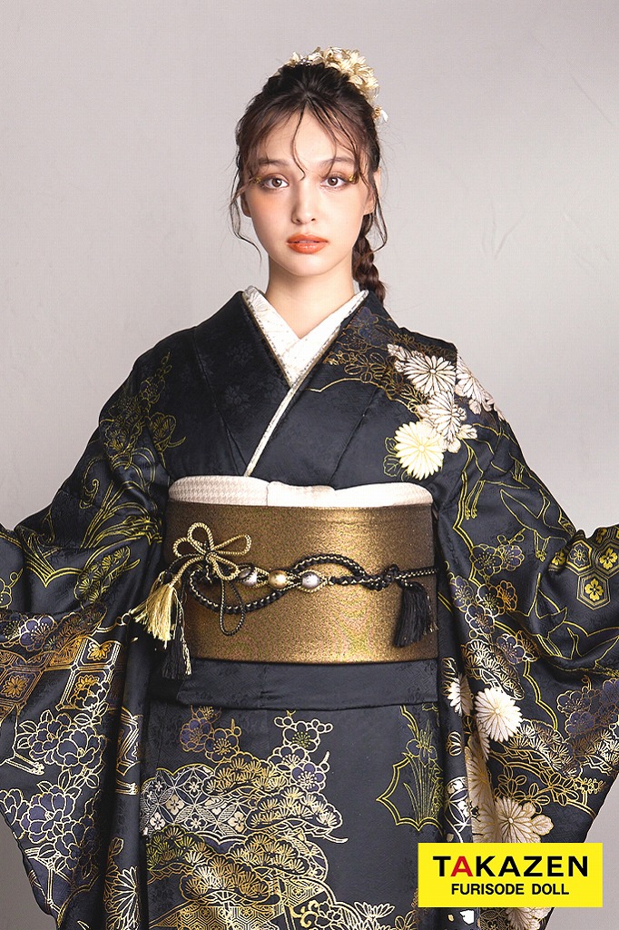 ビンテージスタイル 黒金 和柄 渋い 大人っぽい クール かっこいい振袖