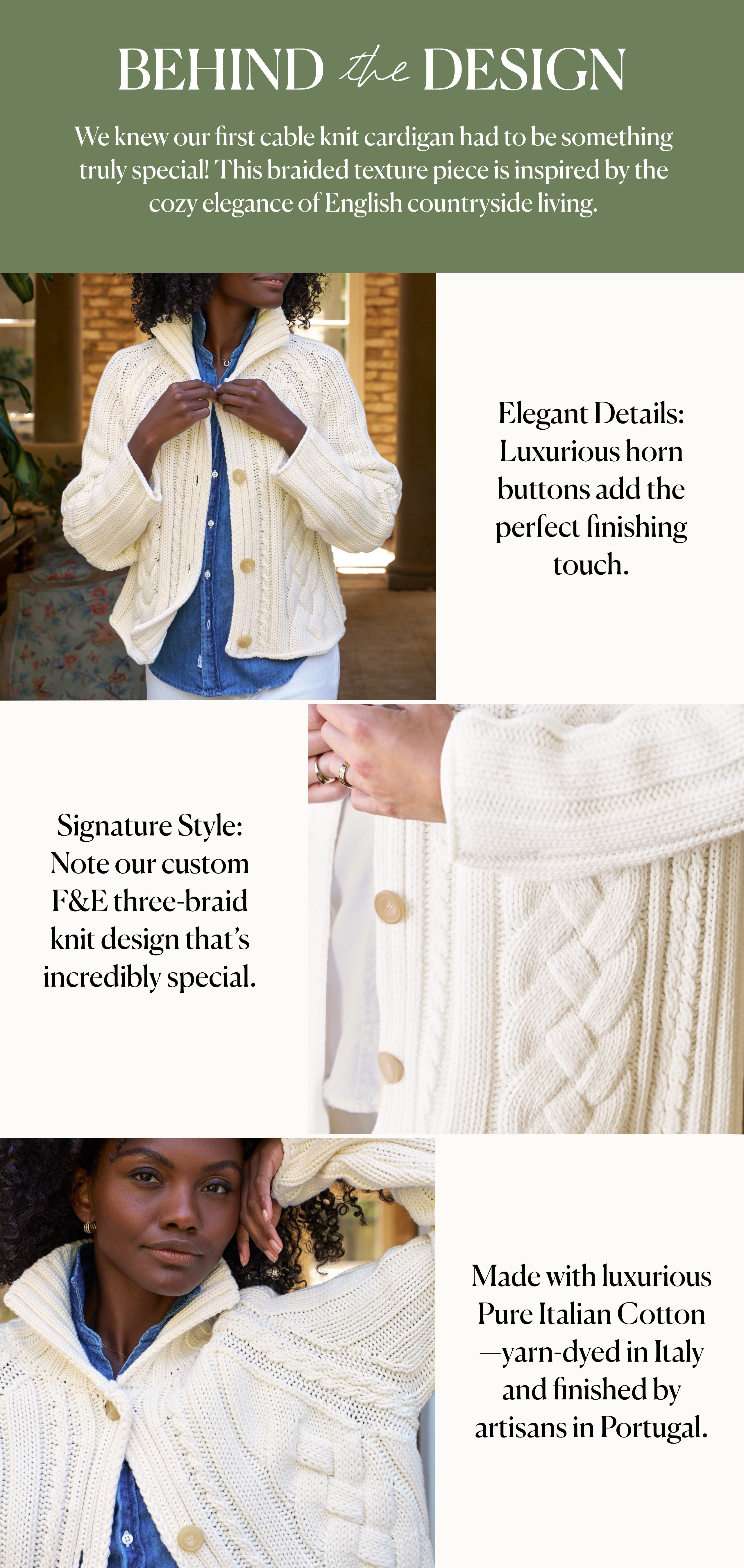 Mini Cotswolds, Cropped Cable Knit Cardigan, White | Frank & Eileen