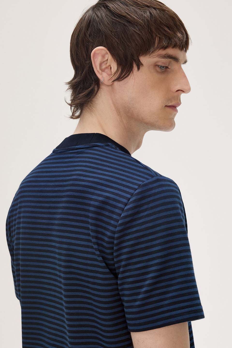 Fine Stripe T-Shirt(S Y92：NAVY / TENNIS BLUE): | FRED PERRY JAPAN