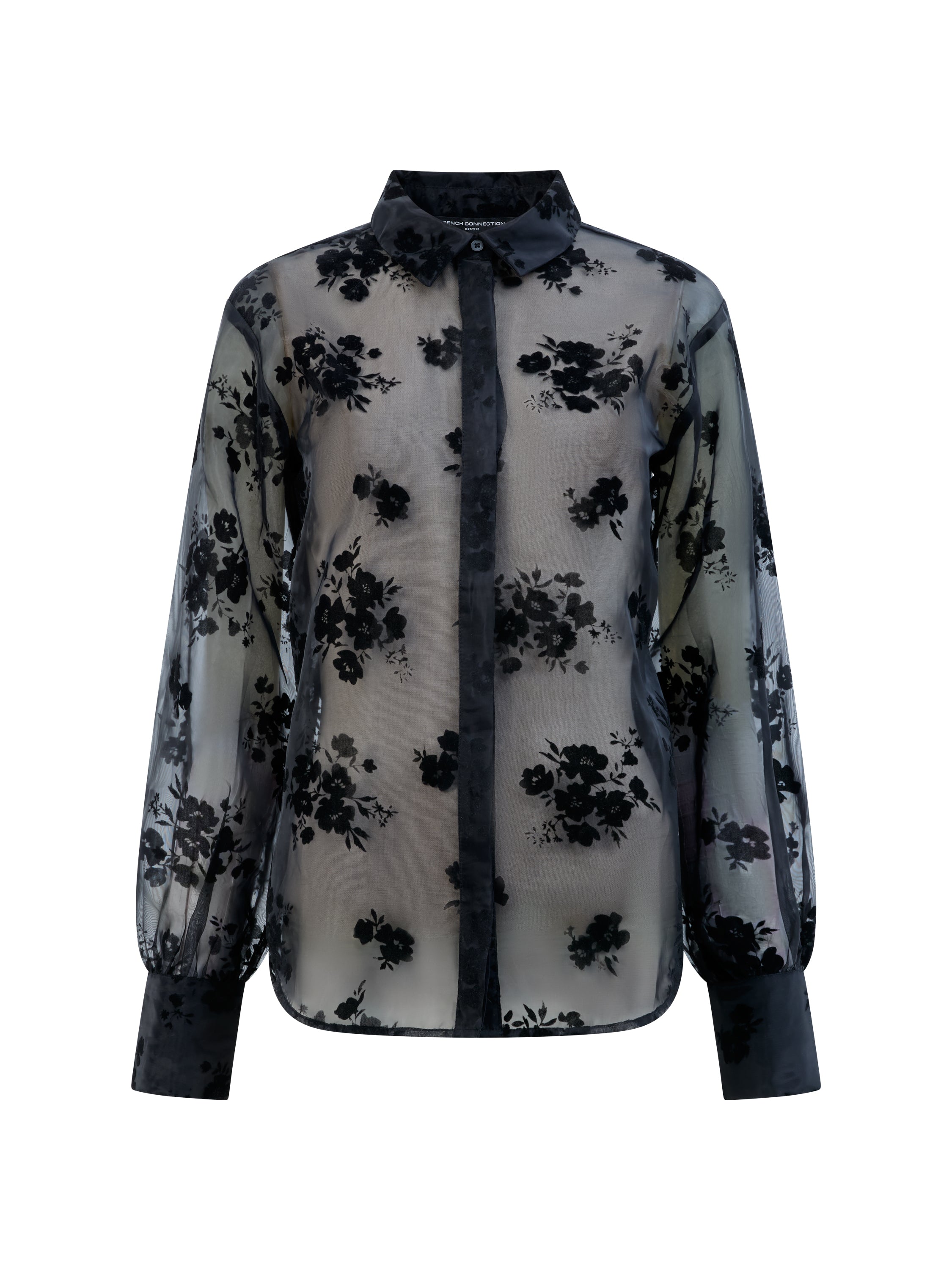 Mika Flocked Organza Floral Long Sleeve Shirt Black | French