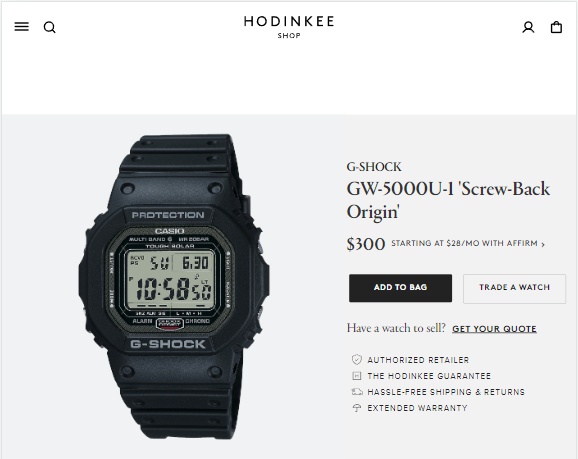 Hodinkee is selling the coveted G-Shock GW-5000U-1 screw-back