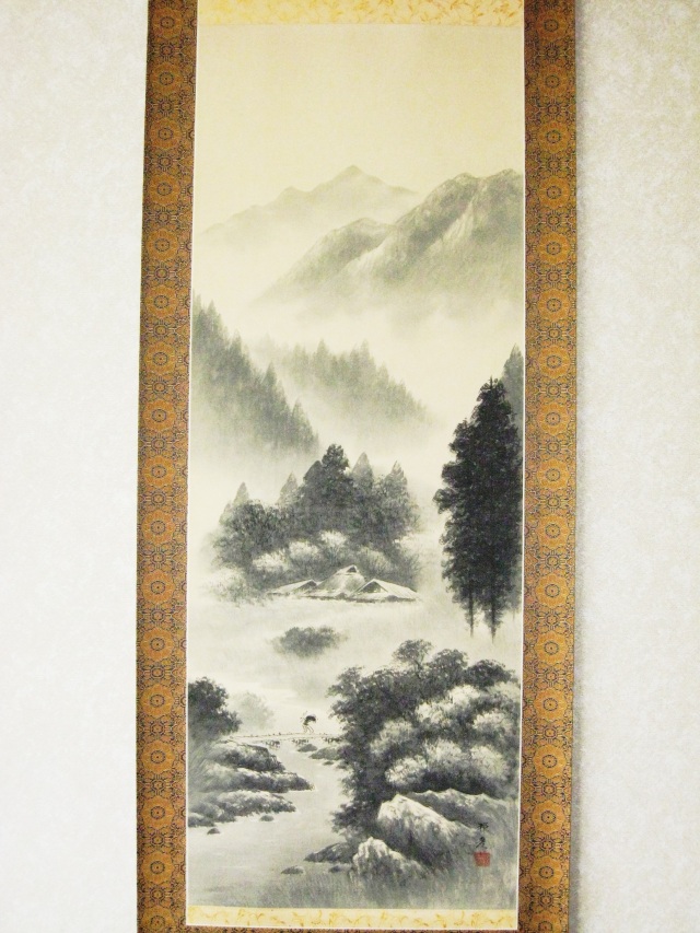 掛け軸 水墨山水◇倉地邦彦（真作・新品）