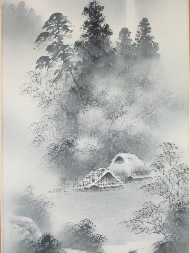 真作】絵画 水墨画 山水画 伝統書画 文人趣味 漢詩と山水の書画 Y147