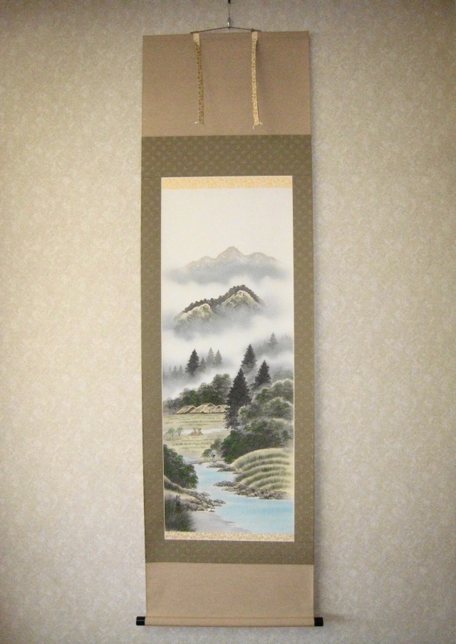 掛け軸 彩色山水◇岱 招鳳（真作・新品）